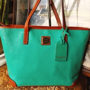 Dooney & Bourke Charleston Green & Brown Pebbled Leather Classic Tote Bag